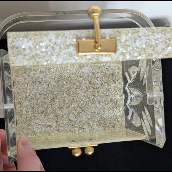 Amazing CHARLES KAHN Confetti Lucite Box Purse from the 1950s, VG-EX Cond - Picture 9 of 10